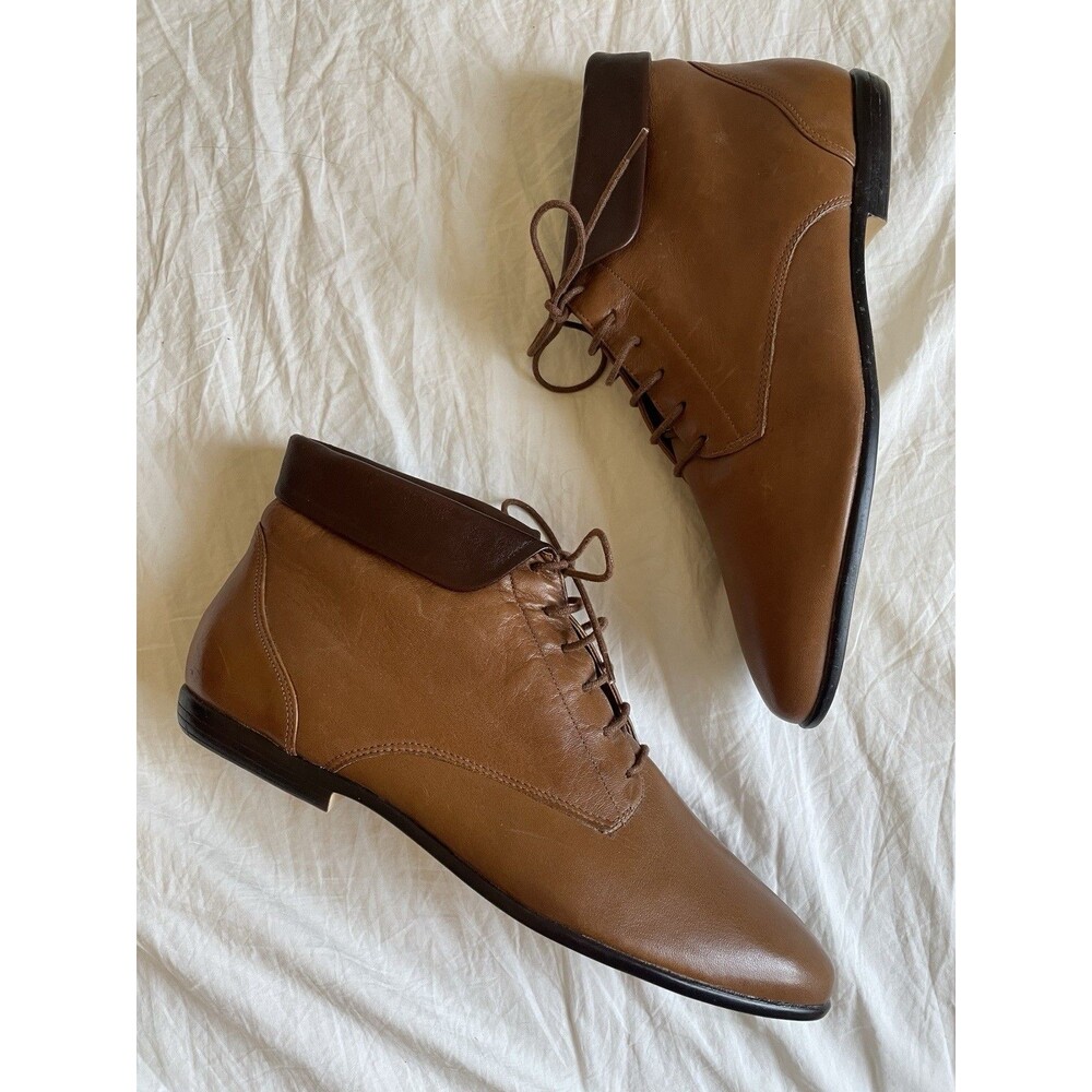 80s 90s Vintage Hunt Club two-tone genuine brown leather ankle booties women's 9